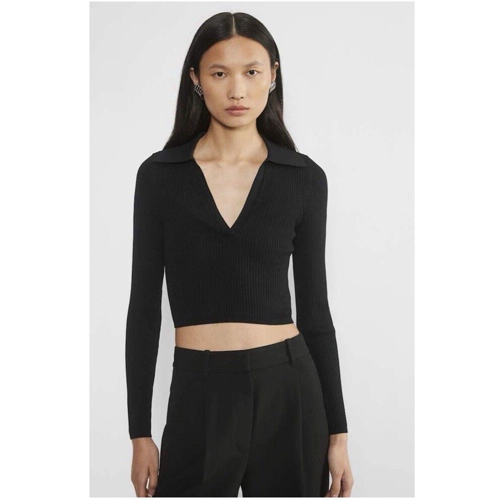Babaton Aritzia Sculpt Knit V Neck Long Sleeve Top Black Women’s Size L Large
